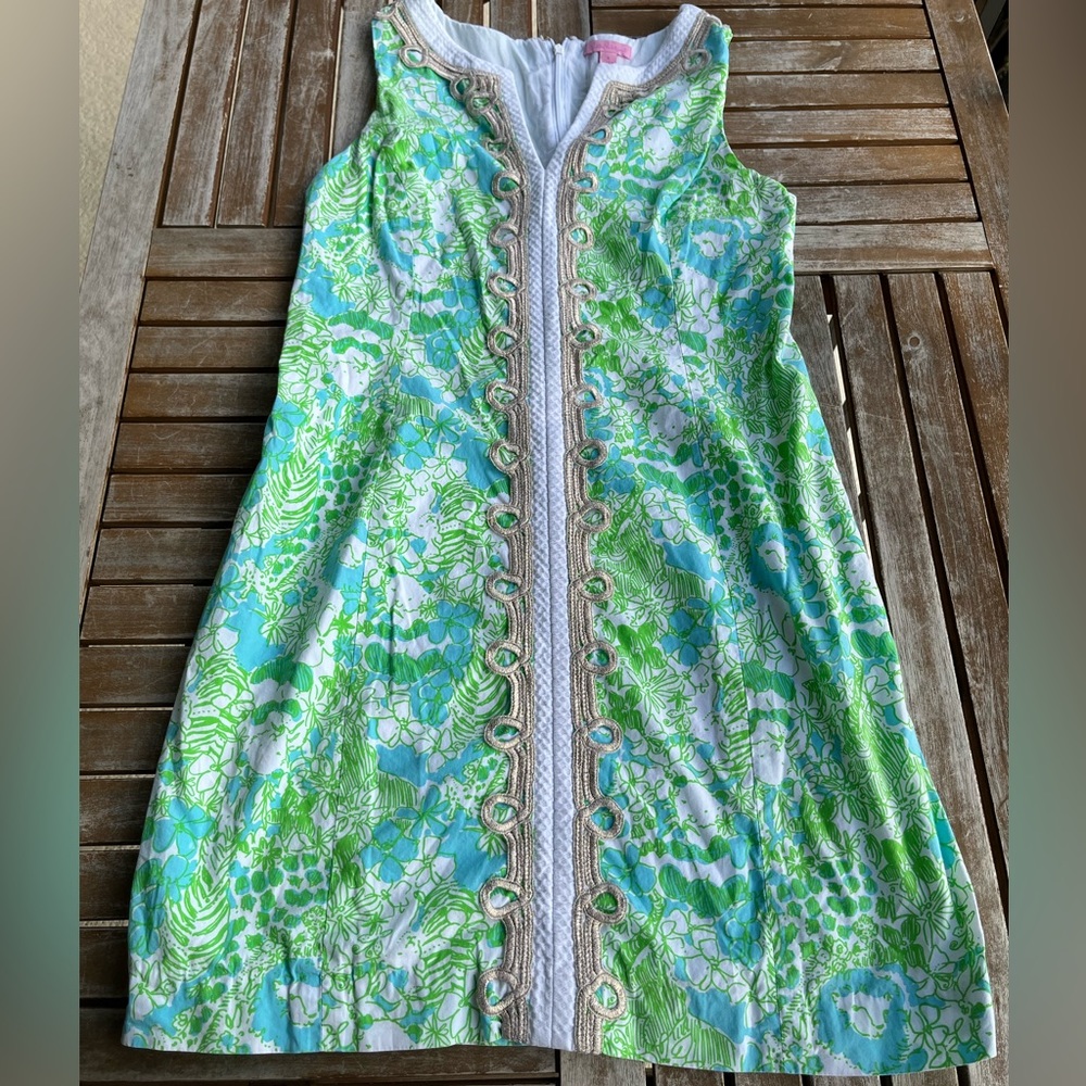 Lilly Pulitzer Janice Its A Zoo Limeade Dress Sz 8 Gold Embroidery Panda Lion